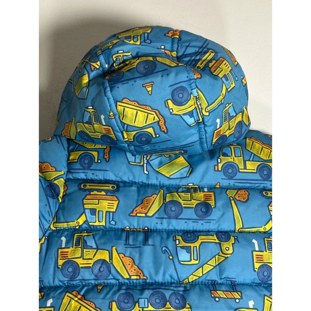 Jumping Beans Toddler Blue Construction Truck Fleece Lined Puffer Jacket 18M